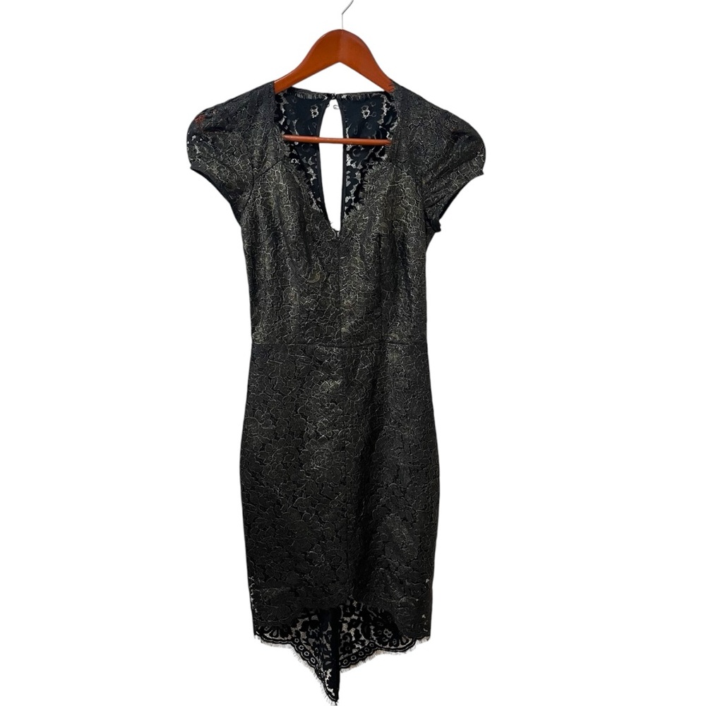 Bebe Guipure Black Gold Lace Dress Y2K Whimsigoth LBD Size 00